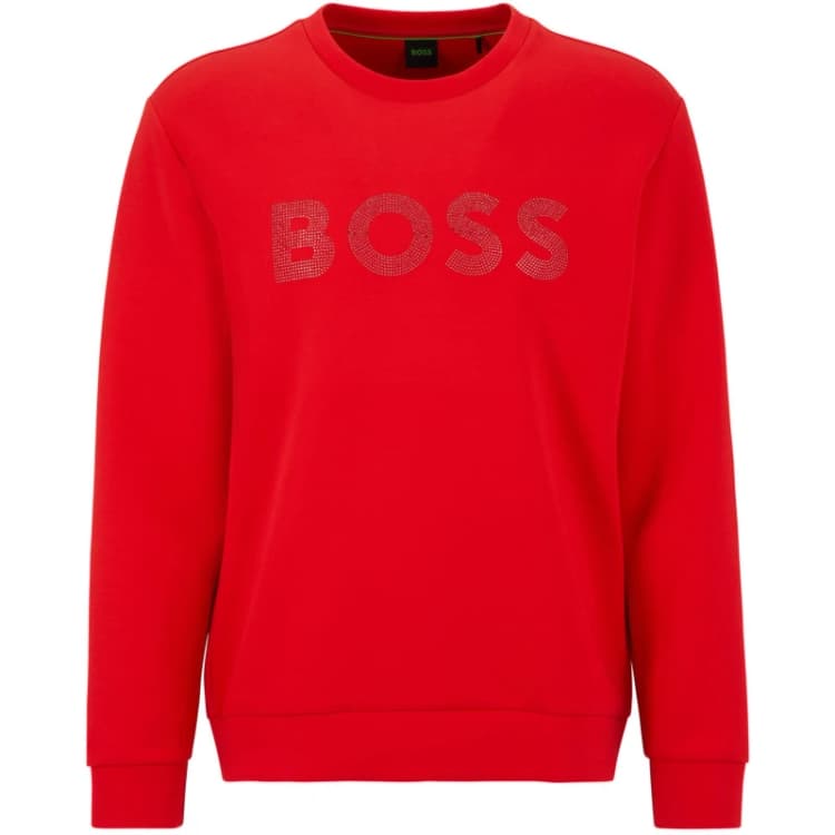 Image of Boss Mens Salbo Diamond Crew Sweatshirt Bright Red male XL