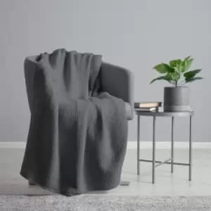 Image of Belledorm - Waffle Weave 100% Cotton Knitted Throw, Charcoal, 150 x 200 Cm