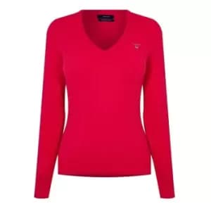 Image of Gant V Neck Cable Knit Jumper Womens - Beige