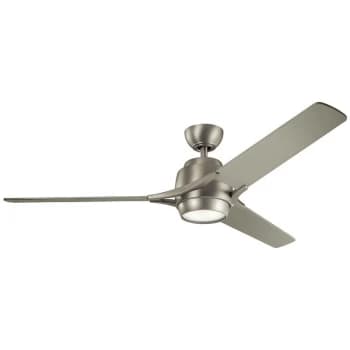 Image of Kichler Zeus 3 Blade 152cm Ceiling Fan with LED Light Brushed Nickel Remote Control - Elstead
