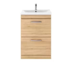 Image of Nuie Athena 600 Floor Standing 2-drawer Vanity & Mid-edge Basin - Natural Oak