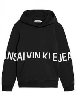 Image of Calvin Klein Jeans Boys Stretch Logo Hoodie - Black, Size 16 Years