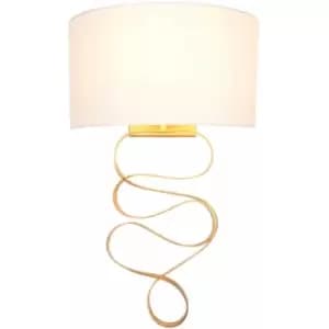 Image of Loops - Gold Leaf Ribbon Wall Light & Ivory Half Shade - Dimmable - Hammered Metalwork