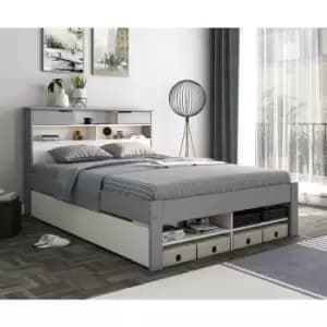 Image of Fabio Grey and White Wooden Bed Double With 2 Drawer