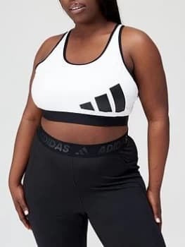 Image of adidas Believe This 3 Bar Logo Bra - Plus Size - Medium Support - White/Black, Size 1X, Women