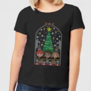 Image of Harry Potter Hogwarts Tree Womens Christmas T-Shirt - Black