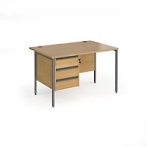 Image of Dams International Straight Desk with Oak Coloured MFC Top and Graphite H-Frame Legs and 3 Lockable Drawer Pedestal Contract 25 1200 x 800 x 725mm