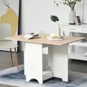 Image of HOMCOM Four Seater Drop Leaf Folding Dining Table With Storage Shelf White And Oak Effect