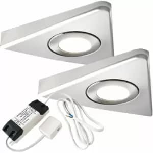Image of 2x brushed nickel Triangle Surface Under Cabinet Kitchen Light & Driver Kit - Warm White led