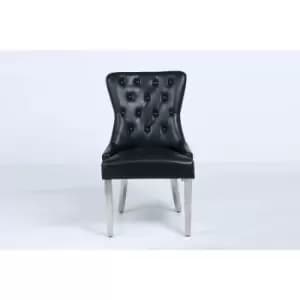 Image of Erene Leather Aire x2 Dining Chairs in Black with Knocker & Stud Back - Black - Modernique
