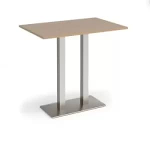 Image of Eros rectangular poseur table with flat brushed steel rectangular base and twin uprights 1200mm x 800mm - kendal oak