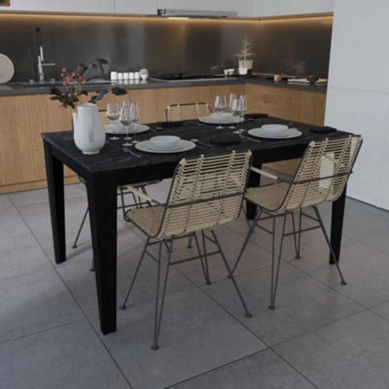 Image of Decorotika Bud 145cm Marble Effect Dining Table For 4 People - Black Marble Effect And Black