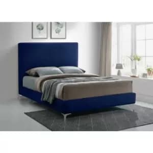Image of Glinis Upholstered Beds - Plush Velvet, Small Double Size Frame, Blue - Blue