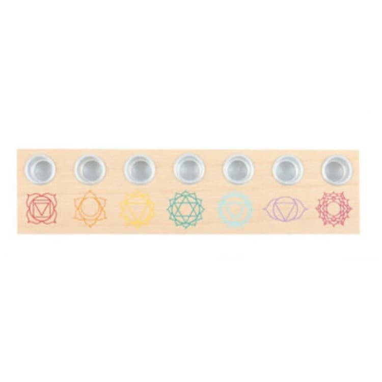 Image of Something Different Something Different Energy Seven Chakra Wood Candle Holder in Beige Beige One Size Unisex 5063527791610