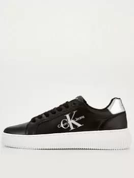 Image of Calvin Klein Jeans Leather Chunky Cupsole Lace Trainers - Black, Size 37, Women