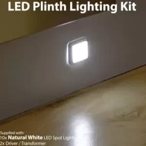 Image of Square LED Plinth Light Kit 10 NATURAL White Spotlights Kitchen Bathroom Panel