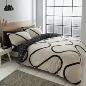 Image of Portfolio Home Linear Curve Geometric Duvet Cover Set Black Single Bedding Set - Black