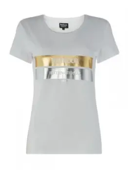 Image of Barbour Short Sleeve Bearings T Shirt With Foil Print White Gold