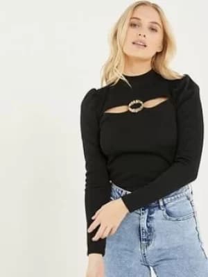 Image of Quiz Ribbed Puff Sleeve Top, Light Pink, Size 8, Women