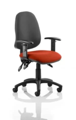 Image of Eclipse III Lever Task Operator Chair Black Back Bespoke Seat With Height Adjustable Arms In Orange
