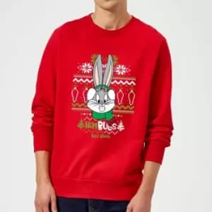 Image of Looney Tunes Bugs Bunny Knit Christmas Jumper - Red - L