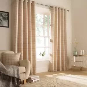 Image of Ellis Windowpane Check Eyelet Curtains Natural, Natural / 117 x 183cm