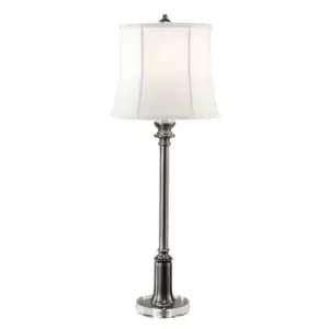 Image of Table Lamp Taller Slim True White Cotton Linen Shade Antique Nickel LED E27 60W