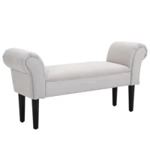 Image of HOMCOM Small Linen Upholstered Ottoman Bench Rolled Arm End Chair, Wood Legs, Grey