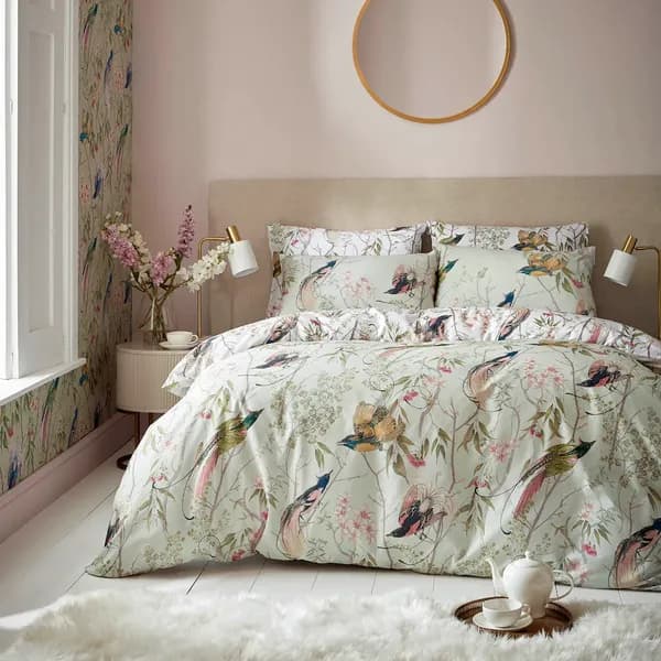 Image of Graham & Brown Clavering Birds Duvet Set, King, Sage Green