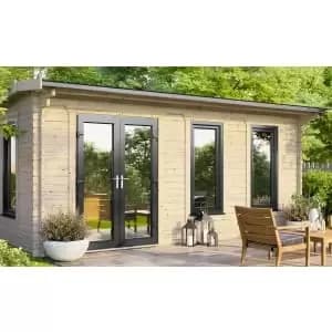 Image of Power Sheds 18 x 12ft Left Hand Door Apex Notched Logs Log Cabin