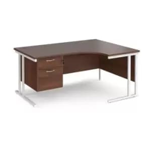 Image of Office Desk Right Hand Corner Desk 1600mm With Pedestal Walnut Top With White Frame 1200mm Depth Maestro 25 MC16ERP2WHW