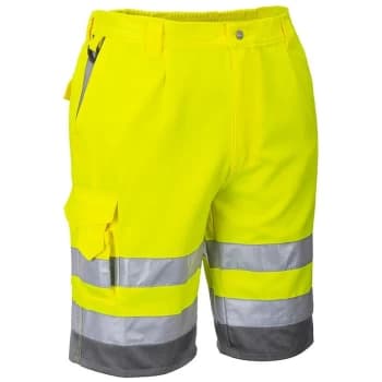 Image of E043YGYM - sz M Hi-Vis Poly-cotton Shorts - Yellow/Grey - Portwest