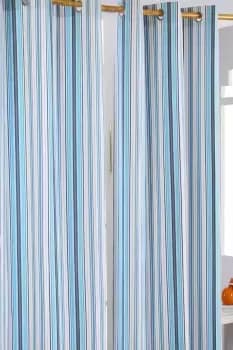 Image of New England Stripes Ready Made Blue Curtain Pair