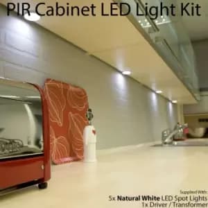 Image of 5x ALUMINIUM Ultra-Slim Round Under Cabinet Kitchen Light & Driver Kit - AUTO ON / OFF PIR - Natural White LED