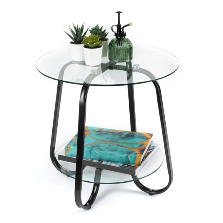 Image of LIVIVO 2-Tier Round Tempered Glass Side Table Clear