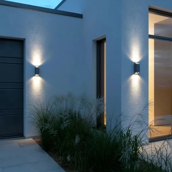 Image of Nico Square 22 GU10 Outdoor Patio Garden Terrace Aluminium Wall Light in Anthracite (H) 23.5cm