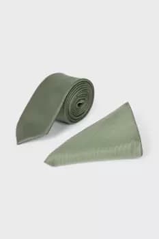 Image of Khaki Tie And Pocket Square Set