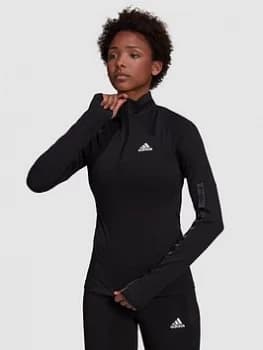 Image of adidas Motion Half-Zip Long Sleeve Top - Black, Size 2XL, Women
