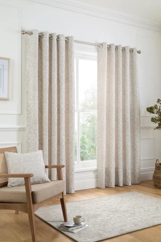 Image of Curtina 'Marple' Woven Jacquard Thermal Pair of Eyelet Curtains in Natural Size: 168cm width x 183cm drop Natural Unisex 168cm width x 183cm dro