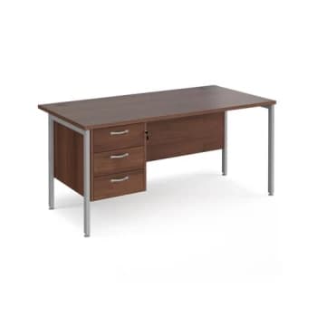 Image of Office Desk Rectangular Desk 1600mm With Pedestal Walnut Top With Silver Frame 800mm Depth Maestro 25 MH16P3SW