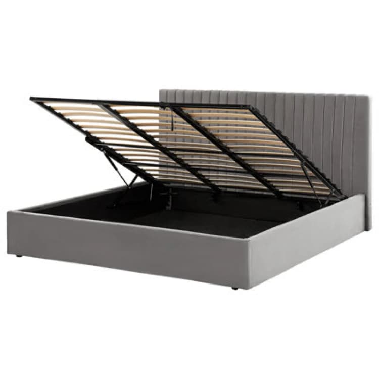 Image of Beliani Ottoman Bed Velvet Vion 180 X 200 Cm (Eu Super King) Grey