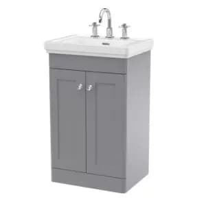 Image of Nuie Classique 500mm Floor Standing 2-door Unit & Basin 3 Tap Holes - Satin Grey