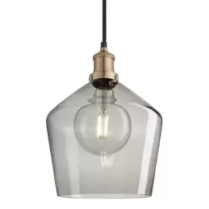 Image of Industville Brooklyn 10" Schoolhouse Pendant Light Smoke Grey / Smoke Grey Tinted Glass and Brass Holder