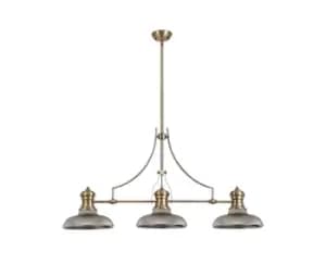 Image of 3 Light Telescopic Ceiling Pendant E27 With 30cm Round Glass Shade, Antique Brass, Smoked