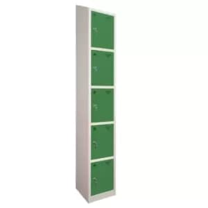 Image of 5 Door Locker, 300X300, Grey Carcass/Green Doors, Sloping Top, Camlock