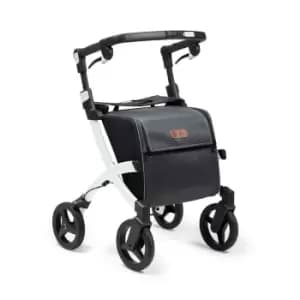 Image of Rollz Flex Lightweight Compact 4 Wheel Rollator Walking Aid with Shopping Bag - White