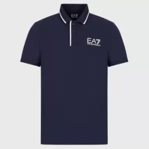 Image of EA7 Logo-Print Cotton-Blend Polo Shirt - M