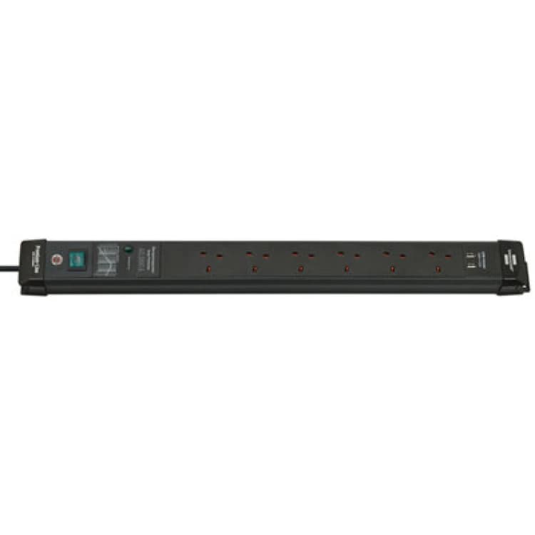 Image of Brennenstuhl Premium-Line 6 Gang Extension Lead With Surge Protection Up To 60,000A And USB Ports