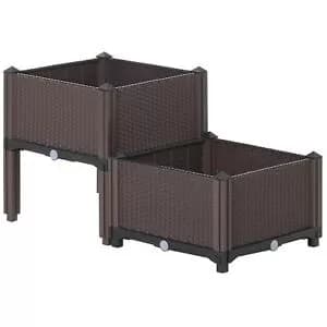 Image of Outsunny PP Set Of 2 Raised Outdoor Garden Planter Box Brown