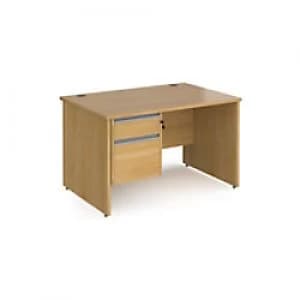 Image of Dams International Straight Desk with Oak Coloured MFC Top and Silver Frame Panel Legs and 2 Lockable Drawer Pedestal Contract 25 1200 x 800 x 725mm